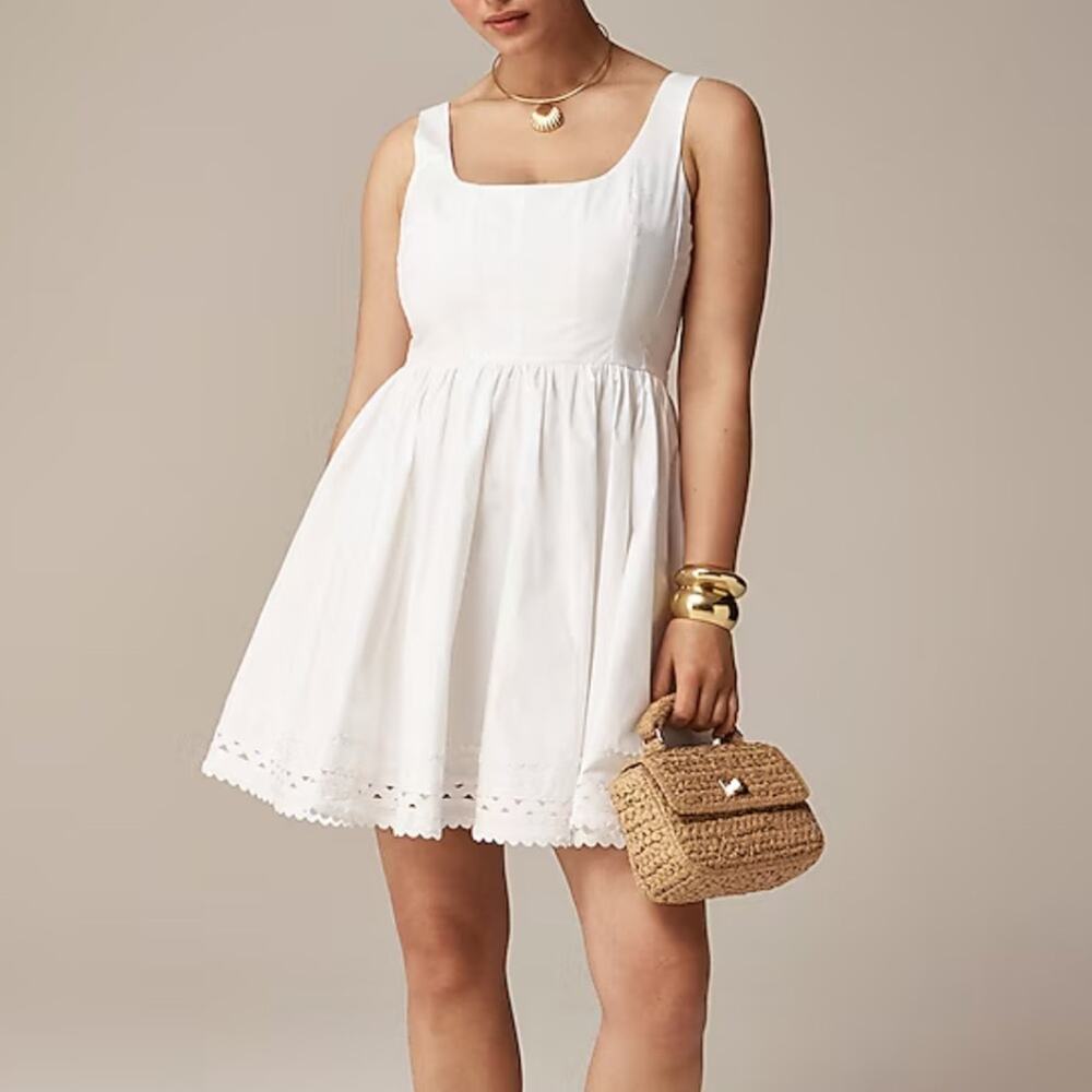 NWOT J.Crew White Fit And Flare Mini Dress Rickrack Trim Cotton Size 10